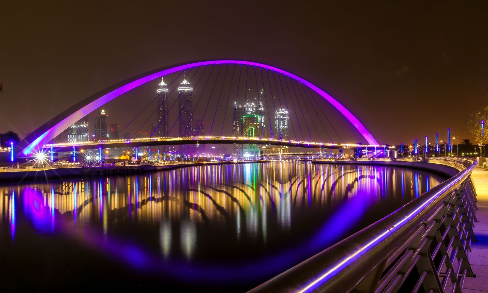 Business Bay and the Dubai Water Canal at night